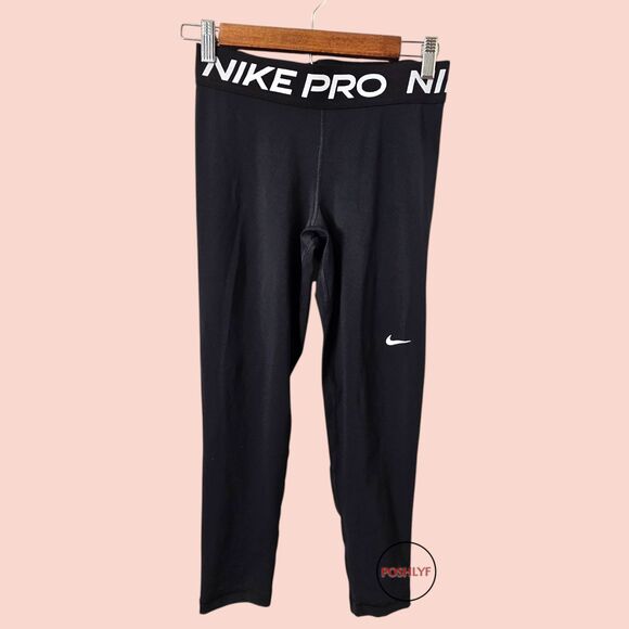 Nike Pro Mid-Rise 21" Inseam Mesh-Paneled Leggings Black Small - Picture 1 of 6